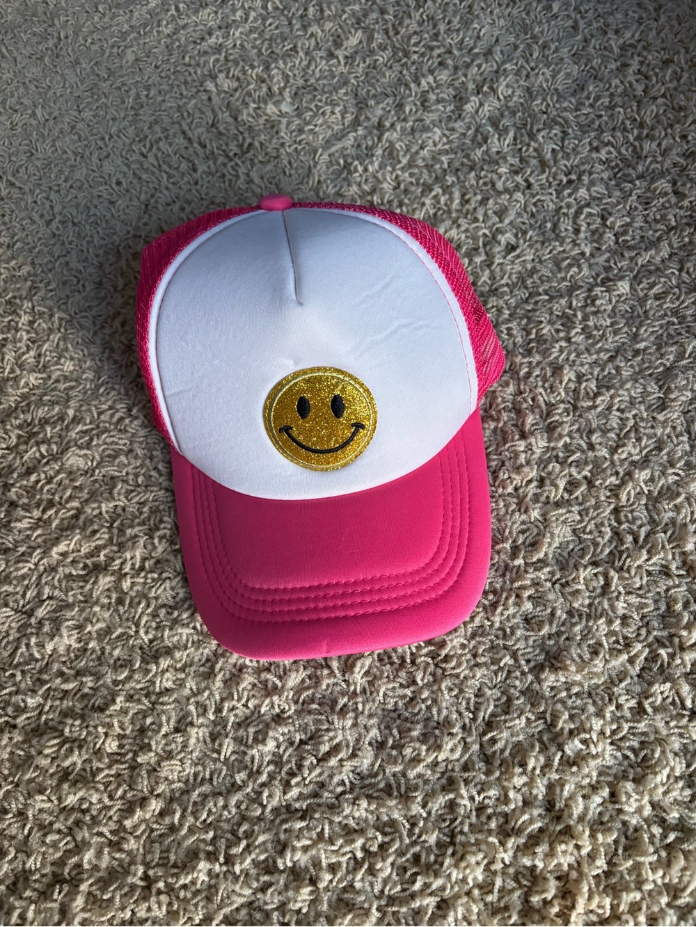 Pink and White Smiley Face Trucker Hat